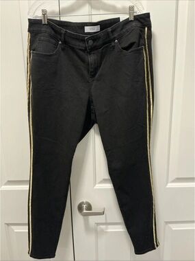 Loft Plus Black Denim Jeans w/Gold Metallic Striping Modern Skinny Size 16 NWTs